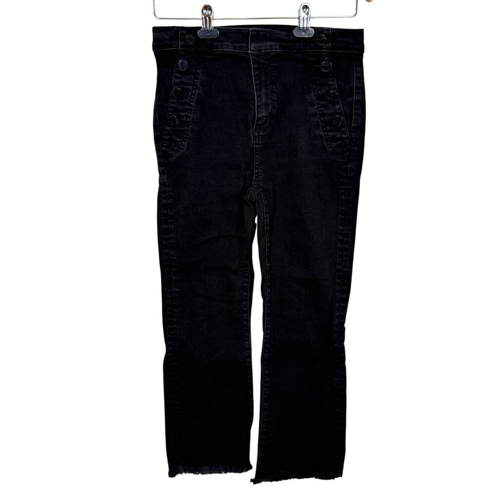Loft Flare Crop Jeans Sailor Pockets Raw Hem Black 29 Petite